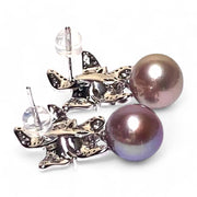 Fantastic 10 - 10.5mm Purple Brown Pink Edison Pearl Dangle Earrings