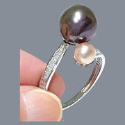 Double 5.3 & 10mm Edison Purple Black Pink Pearls Ring Size 8