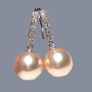 Genuine 10.6mm Peach Rose Pink Round Edison Cultured Pearl Earrings