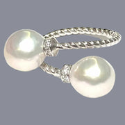 Dazzling Double Cultured Edison White Round 9 - 9.5mm Pearl Ring Size 6