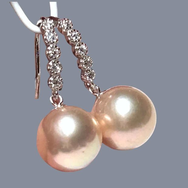 Genuine 10.6mm Peach Rose Pink Round Edison Cultured Pearl Earrings