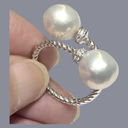 Dazzling Double Cultured Edison White Round 9 - 9.5mm Pearl Ring Size 6