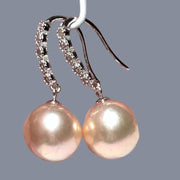 Genuine 10.6mm Peach Rose Pink Round Edison Cultured Pearl Earrings