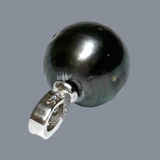 Oval Round 12.2mm Tahitian Sea Peacock Black Green Pearl Pendant