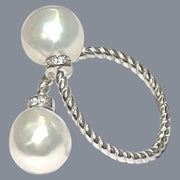 Dazzling Double Cultured Edison White Round 9 - 9.5mm Pearl Ring Size 6