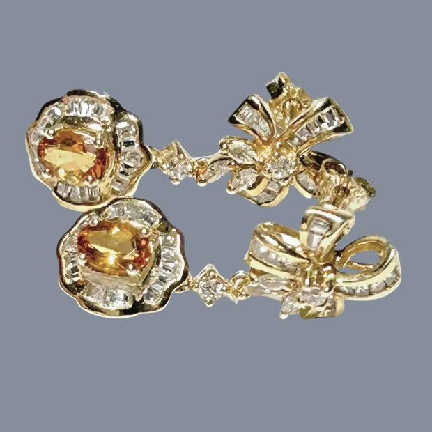 Natural 0.84 Carats 4x6mm Citrine Dangle Earrings – Silver and Yellow Gold Elegant Jewelry