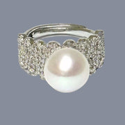 White 10 - 10.5mm Edison Round Cultured Pearl Solid Ring, Size 6