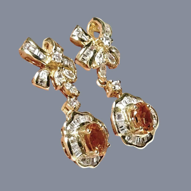 Natural 0.84 Carats 4x6mm Citrine Dangle Earrings – Silver and Yellow Gold Elegant Jewelry