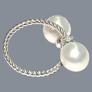 Dazzling Double Cultured Edison White Round 9 - 9.5mm Pearl Ring Size 6