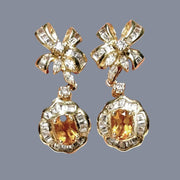 Natural 0.84 Carats 4x6mm Citrine Dangle Earrings – Silver and Yellow Gold Elegant Jewelry