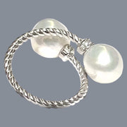 Dazzling Double Cultured Edison White Round 9 - 9.5mm Pearl Ring Size 6