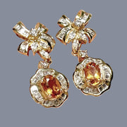 Natural 0.84 Carats 4x6mm Citrine Dangle Earrings – Silver and Yellow Gold Elegant Jewelry