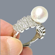 White 10 - 10.5mm Edison Round Cultured Pearl Solid Ring, Size 6