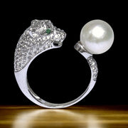 Genuine Leopard Style 9 - 9.5mm Edison White Round Pearl Ring Size 6