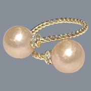 Glistening Edison Peach Pink Round Cultured Double Pearls Ring Size 6