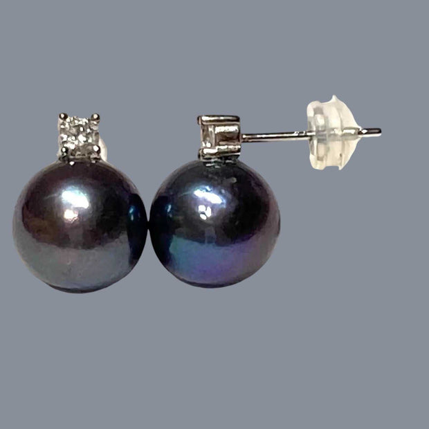 Elegant 10.5-11mm Round Edison Purple Black Blue Pearl Dangle Earrings