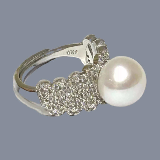 White 10 - 10.5mm Edison Round Cultured Pearl Solid Ring, Size 6