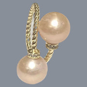 Glistening Edison Peach Pink Round Cultured Double Pearls Ring Size 6