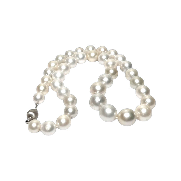 5A Round 8.6 - 12.8mm South Sea White Cultured 38 Pearls 18" Strand