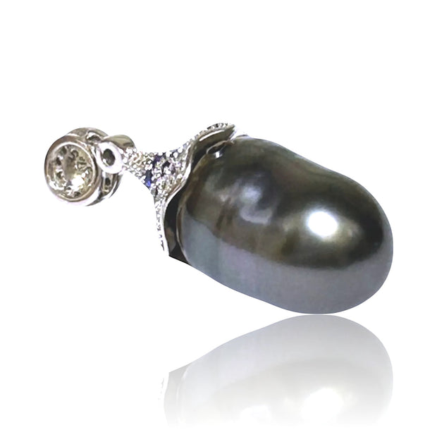 Huge Oval 10.3x 15mm Tahitian Sea Peacock Gray Green Pearl Pendant