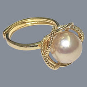 9.5 - 10mm Peach Gold Pink Edison Cultured Round Pearl Ring Size 6-7