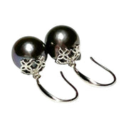 Round 10.5mm Edison Natural Purple Black Blue Pearl Dangle Earrings