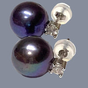 Elegant 10.5-11mm Round Edison Purple Black Blue Pearl Dangle Earrings