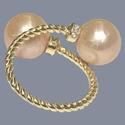 Glistening Edison Peach Pink Round Cultured Double Pearls Ring Size 6