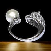 Genuine Leopard Style 9 - 9.5mm Edison White Round Pearl Ring Size 6