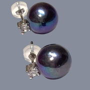 Elegant 10.5-11mm Round Edison Purple Black Blue Pearl Dangle Earrings