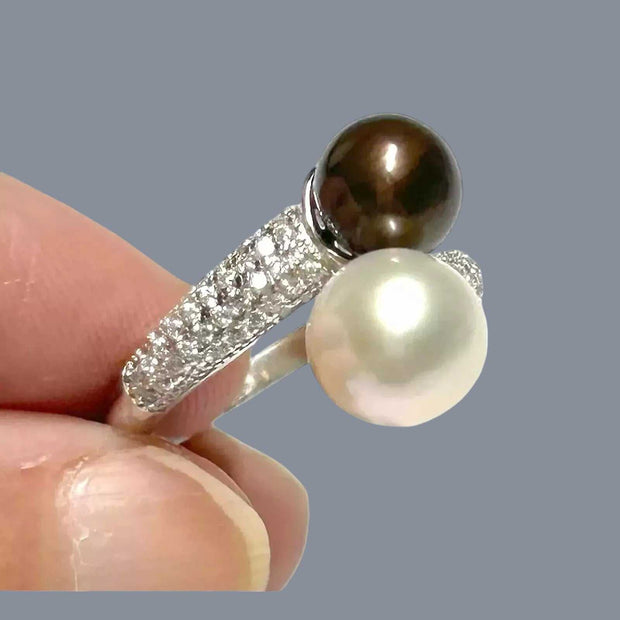 6.5-10mm Edison White Brown Round Double Pearls Ring Size 6