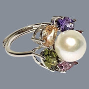 Fantastic Natural White 9.5mm Edison Cultured Round Pearl Ring Size 7