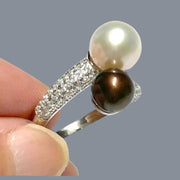 6.5-10mm Edison White Brown Round Double Pearls Ring Size 6