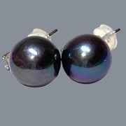 Elegant 10.5-11mm Round Edison Purple Black Blue Pearl Dangle Earrings