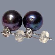 Elegant 10.5-11mm Round Edison Purple Black Blue Pearl Dangle Earrings