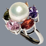 Fantastic Natural White 9.5mm Edison Cultured Round Pearl Ring Size 7