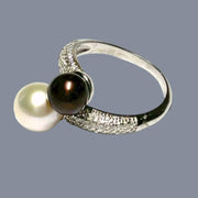 6.5-10mm Edison White Brown Round Double Pearls Ring Size 6