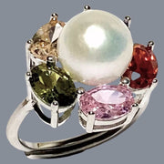 Fantastic Natural White 9.5mm Edison Cultured Round Pearl Ring Size 7