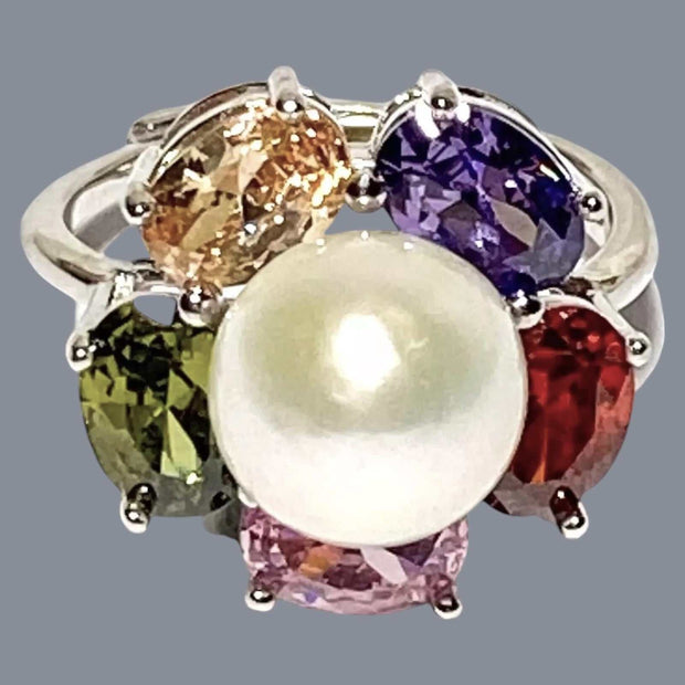 Fantastic Natural White 9.5mm Edison Cultured Round Pearl Ring Size 7