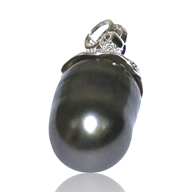 Huge Oval 10.3x 15mm Tahitian Sea Peacock Gray Green Pearl Pendant