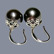 Round 10.5mm Edison Natural Purple Black Blue Pearl Dangle Earrings