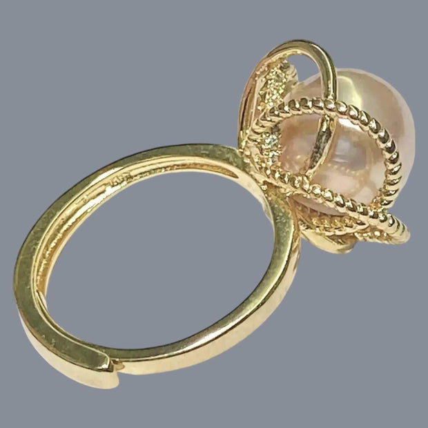 9.5 - 10mm Peach Gold Pink Edison Cultured Round Pearl Ring Size 6-7