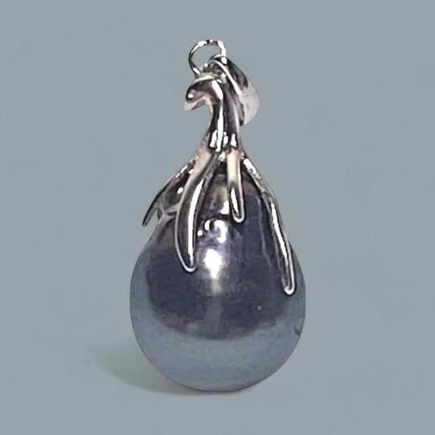 Oval 11.5 x 14.5mm Tahitian Sea Peacock Black Green Pearl Pendant