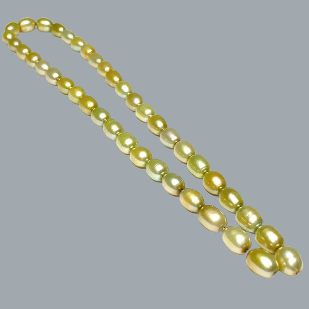 Smooth Oval 7 x 8.5mm Champagne Green Cultured FW Pearl 16" Strand