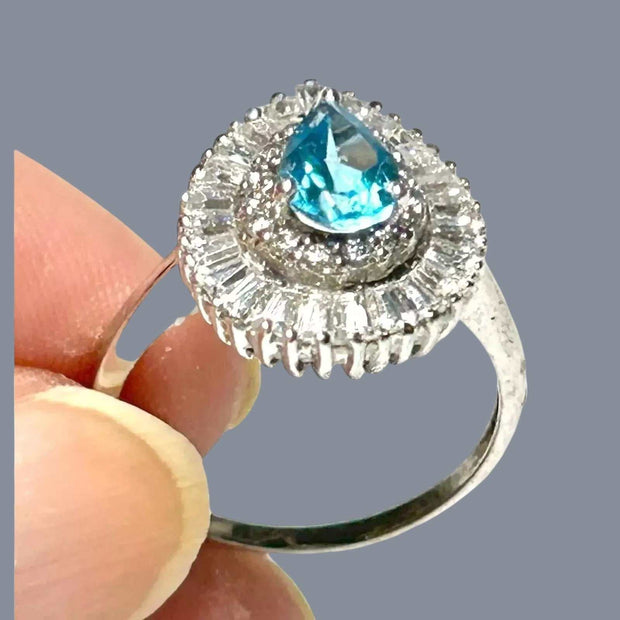 Natural 1.2 Carat 5 x 7mm London Blue Topaz Pear Shape Ring Size 7