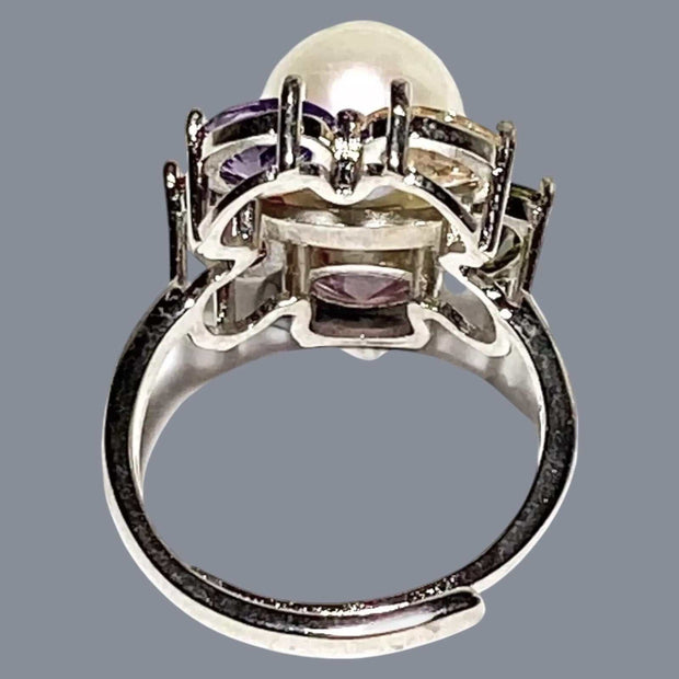 Fantastic Natural White 9.5mm Edison Cultured Round Pearl Ring Size 7