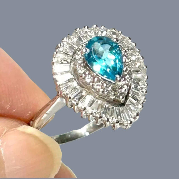 Natural 1.2 Carat 5 x 7mm London Blue Topaz Pear Shape Ring Size 7