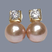 Refined 10 - 10.5mm Peach Pink Round Edison Excellent Pearl Earrings