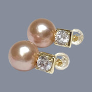 Refined 10 - 10.5mm Peach Pink Round Edison Excellent Pearl Earrings