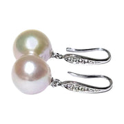 Round White Pinkish 11.5- 11.7mm Edison Cultured Pearl Dangle Earrings